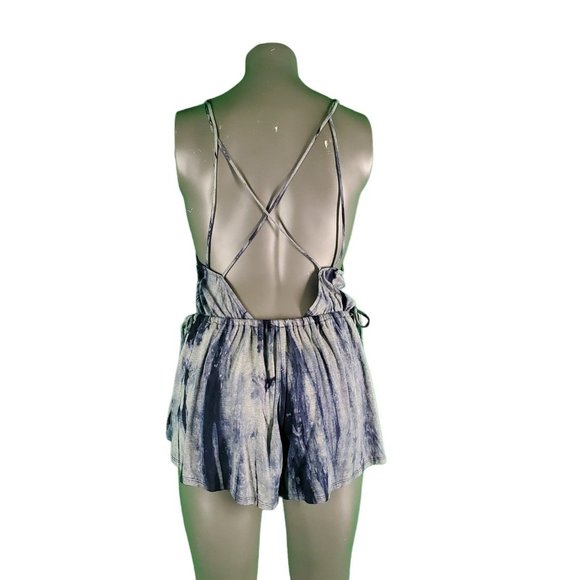 Sage Romper Boho Blue Tie Dye Festival Jersey Knit Strappy Back Romper S/M - Picture 4 of 6